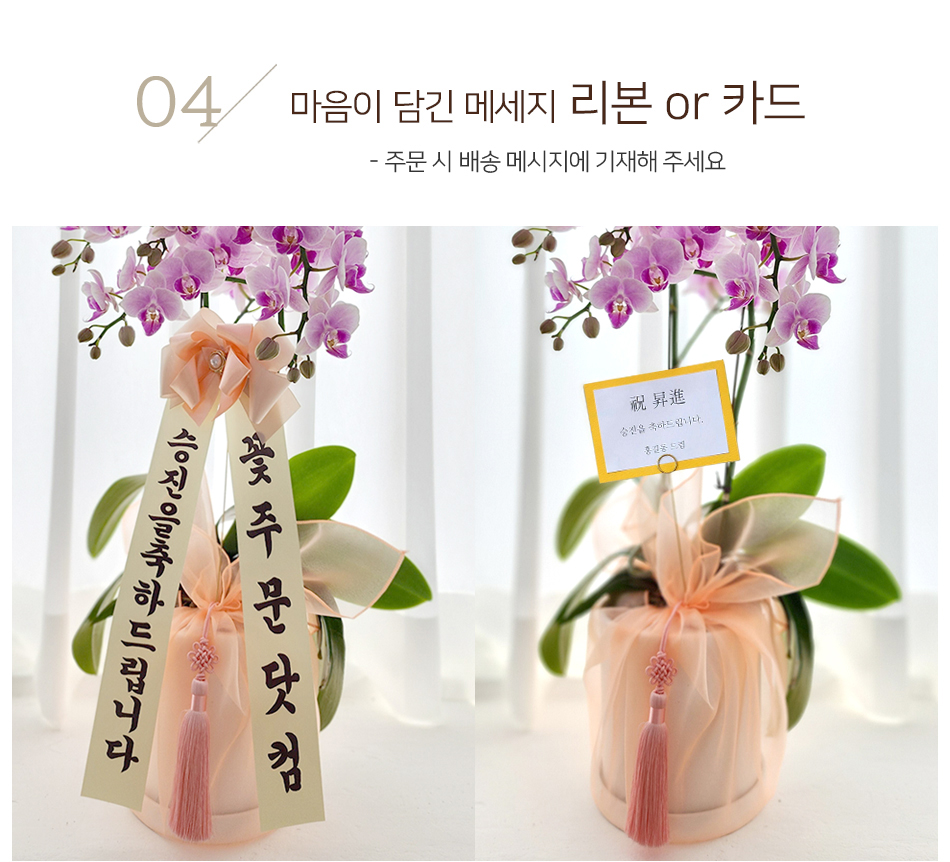 마음을 전하는 축하 메세지 리본 및 품격 있는 카드 제작 서비스 포함