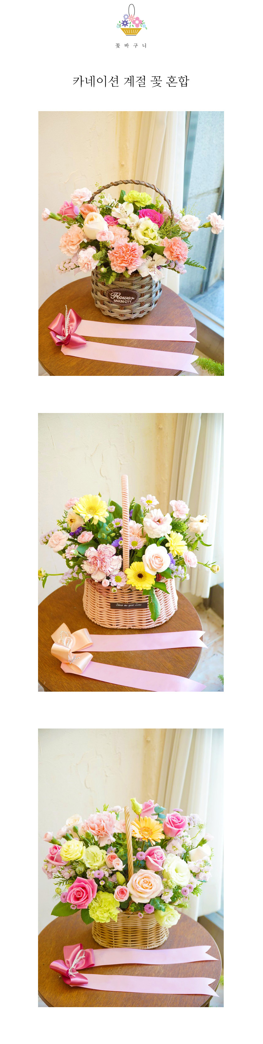 카네이션과 계절 꽃 혼합 바구니